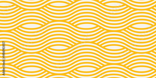 Yellow instant noodle, pasta and spaghetti texture with geometric wavy lines. Ramen, pasta vector pattern. Background abstract food illustration