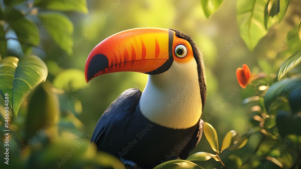Fototapeta premium Toucan in lush jungle habitat