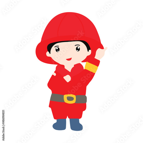 Kawaii firefighter  kids cartoon isolated on white background. fire fighter uniform with fire emergency clip art set. Flat vector design isolated white background