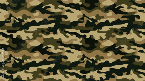 Seamless camouflage pattern in trendy style. Military green khaki texture, repeat print. Vector illustration.