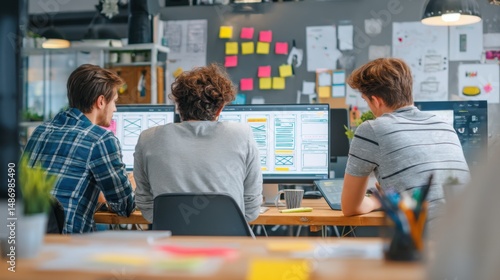 Creative UX Team Using Usability Tests and Wireframe Reviews for Optimized Web Design in a Contemporary Office