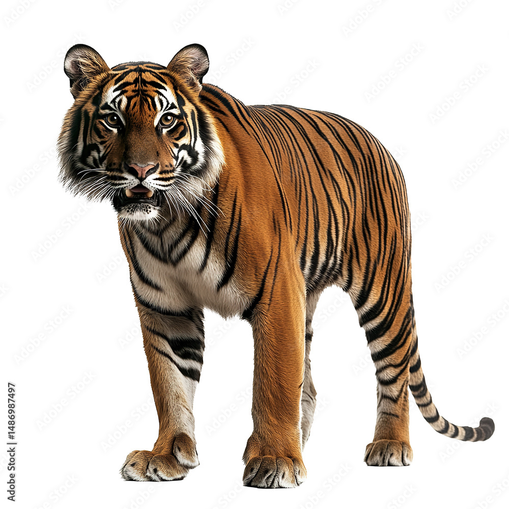 Obraz premium Full Body Sumatran Tiger Isolated on Transparent PNG Background 