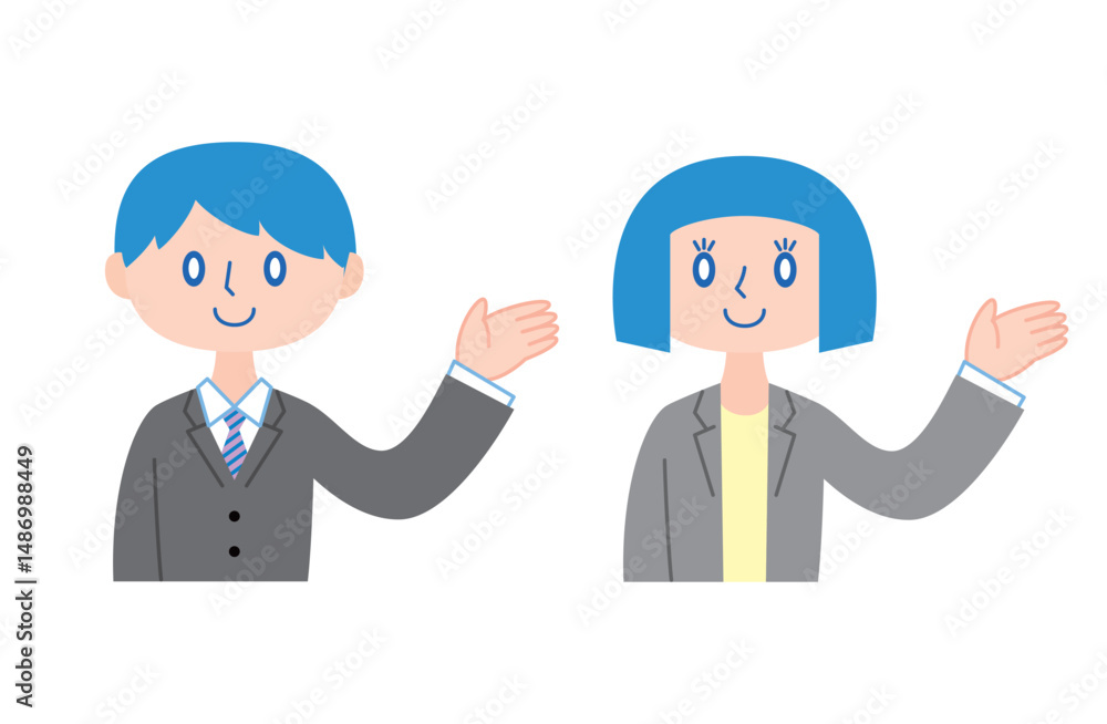 案内をするビジナスパーソンのイラスト(主線なし) 案内をするビジナスパーソンのイラスト(主線なし)