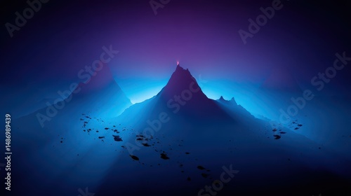 Mystical, luminous mountain peaks illuminated by vibrant light.