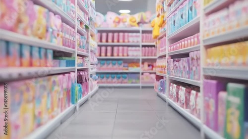 Wallpaper Mural Pastel Toy Store Aisle with Blurred Products Torontodigital.ca