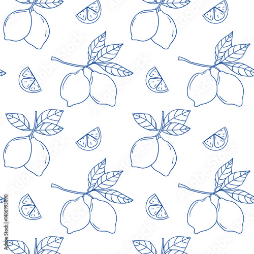 Lemon and lime pattern design featuring hand-drawn fruits and leaves on a white background