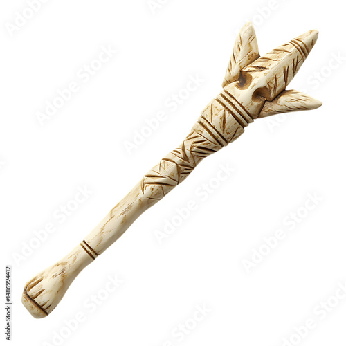 A Carved Bone Arrow with Inuit Ulu Tools Arctic Craft Isolated on Transparent Background