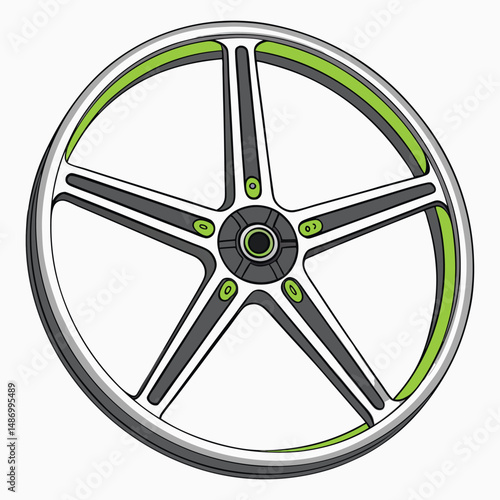 Create a highly detailed vector illustration of a silver drone propeller hub wheel, showcasing intricate mechanical details and a metallic sheen.  Focus on realism.