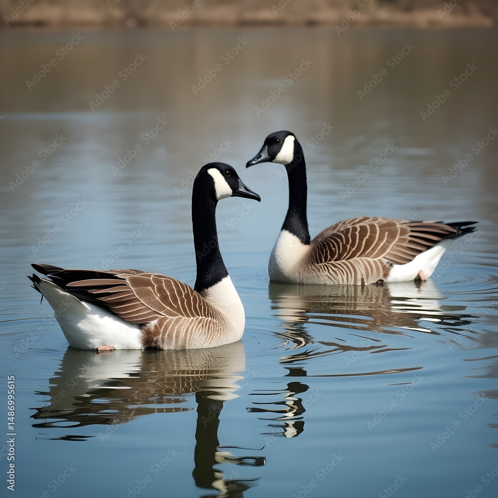 Una pareja de gansos jugando solos en un lago en un parque. Una pareja de gansos jugando solos en un lago en un parque.