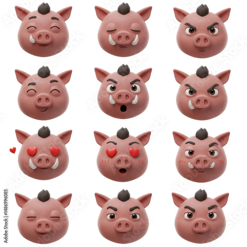 Various pig expressions cartoon illustrations collection digital art set