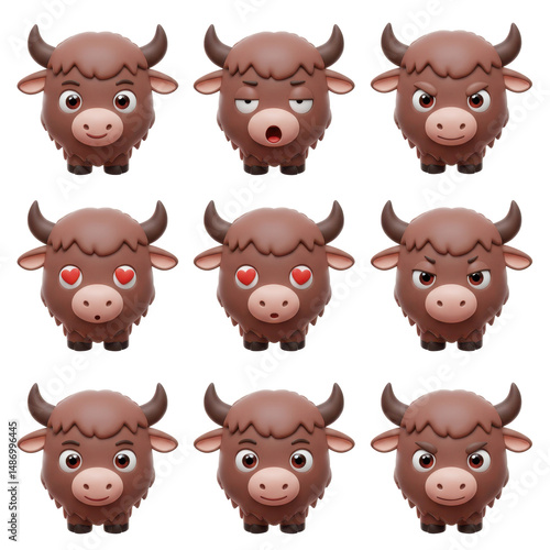 Yak cartoon faces set with various expressions