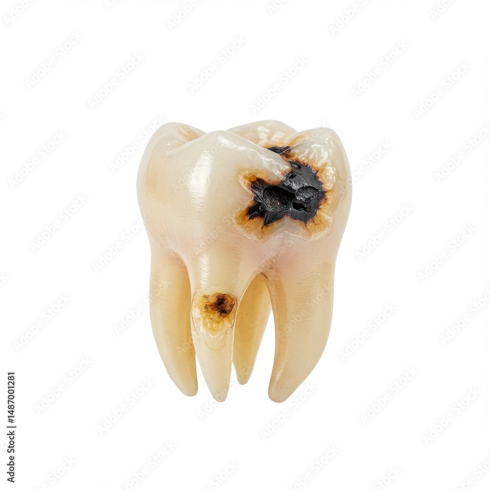 Naklejka premium Tooth decay isolated on white background, dental health and educational use.
