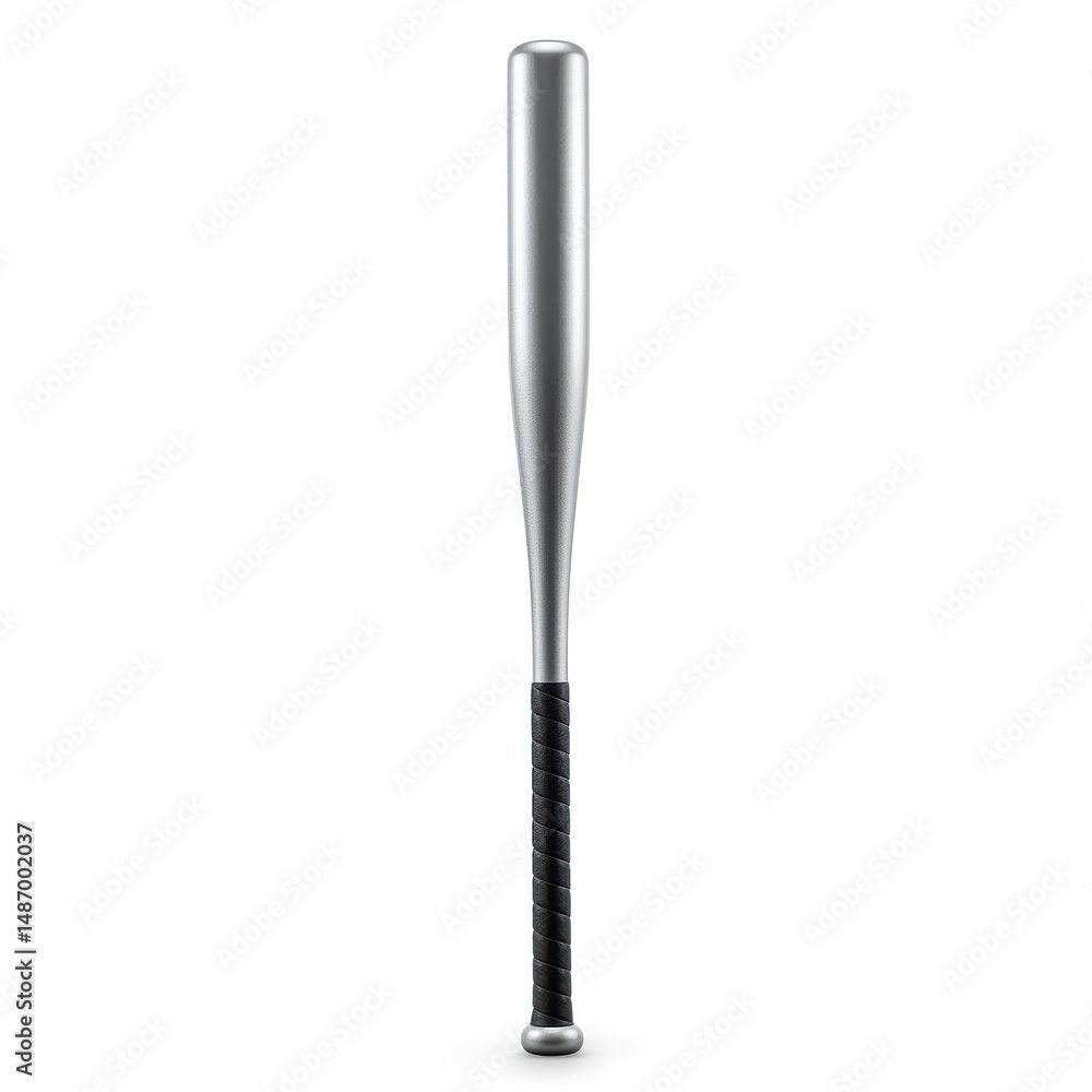 Silver baseball bat isolated on white background for sports, recreation, and self-defense uses. Silver baseball bat isolated on white background for sports, recreation, and self-defense uses.