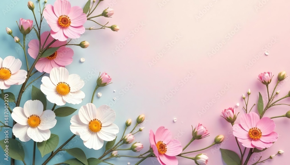 Naklejka premium Subtle repeating floral motif on a soft pastel background , calming, feminine