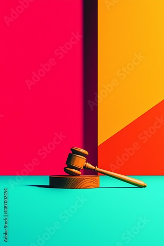 Gavel on colorful backdrop
