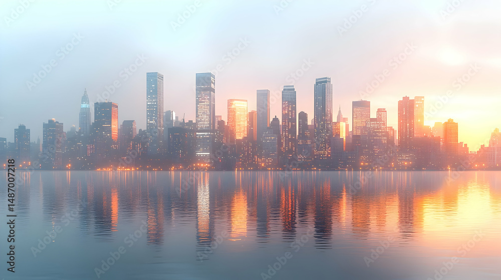 Fototapeta premium Cityscape Sunrise Illustration