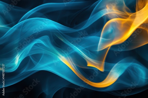 Abstract wavy background with blue and yellow, smooth lines. Can be used for science, tech, energy, and dreamy presentations.