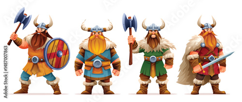 Wallpaper Mural Collection of Viking character with variety of weapons including axes and shields. Vector cartoon illustration Torontodigital.ca