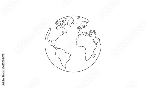 Planet Earth drawn in one continuous line with color spot. One line drawing, minimalism. Vector illustration. EPS 10 . 