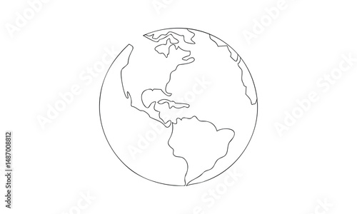 Planet Earth drawn in one continuous line with color spot. One line drawing, minimalism. Vector illustration. EPS 10 . 