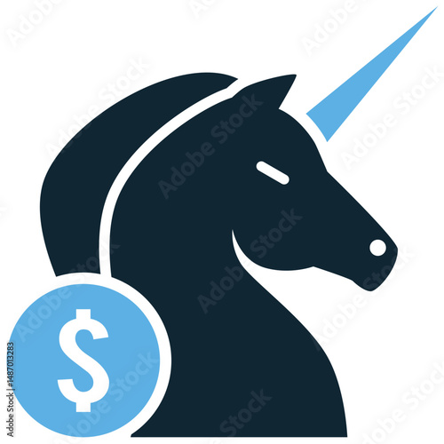 Unicorn finance icon vector for startup dream, billion-dollar value, and modern innovation. Ideal for business pitch decks, fintech apps, and tech startup illustrations.