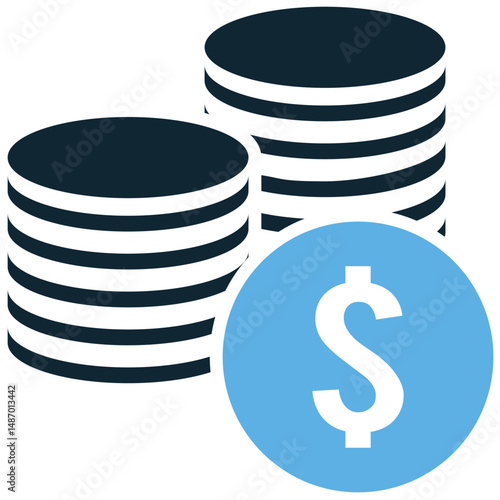 Coins icon vector for money, savings, and currency value. Ideal for finance, economy, wealth management, and e-commerce.