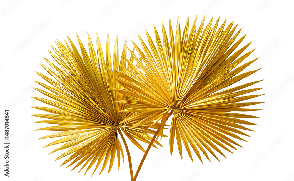 Fototapeta premium Golden, dried palm leaves, isolated on a transparent background