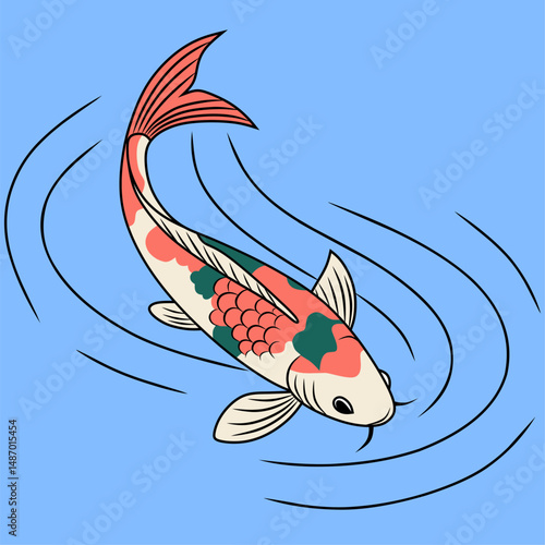 Quadro em tela Vector illustration of a Japanese or Chinese inspired koi carp fish