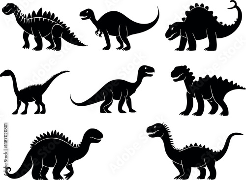 Collection of various dinosaur silhouettes isolated on a white background