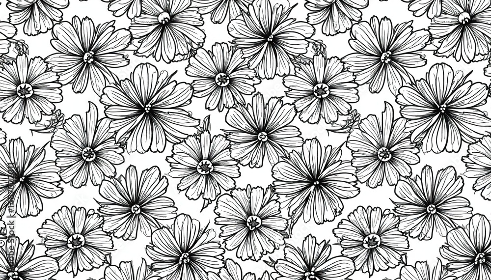 Intricate line art floral pattern, black and white, repeating design, background, wallpaper Intricate line art floral pattern, black and white, repeating design, background, wallpaper