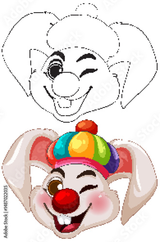 Colorful Clown Rabbit Vector Illustration