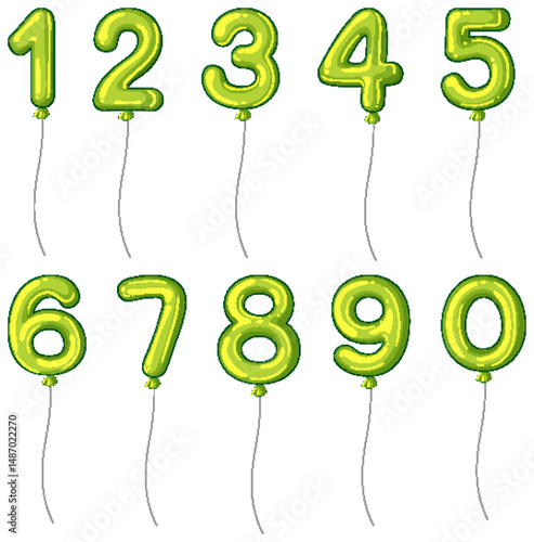 Green Number Balloons Vector Illustration