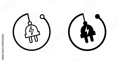 Electric plug icon set. electricity power plug png and vector illustration on transparent background