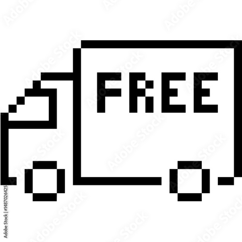 Pixel free shipping icon vector for retro style delivery service with digital cart and parcel. Ideal for ecommerce app, 8-bit games, and shopping interface.