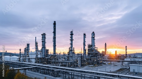 Wallpaper Mural Industrial complex with pipes and towers against a sunset sky. Torontodigital.ca