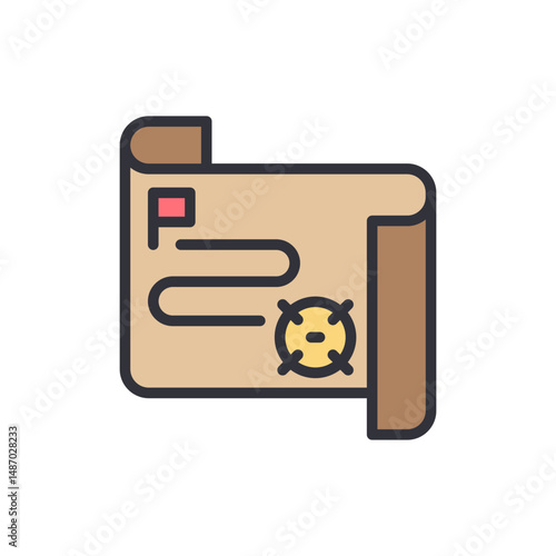 Stylized Treasure Map With Route And Destination On Transparent Backdrop
