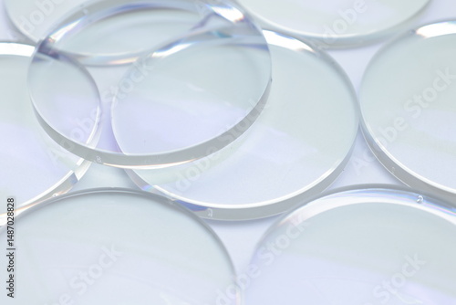 Closeup of a lens on white background, glasses lenses 