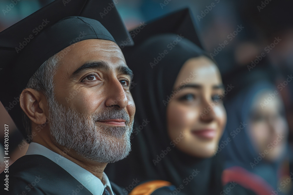 Fototapeta premium Man in graduation cap and gown.