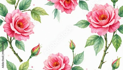 Wallpaper Mural Delicate watercolor roses, lush leaves Seamless repeat , decor, nature Torontodigital.ca