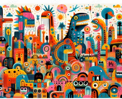 Dino Festín: Aventuras de Color y Fantasía