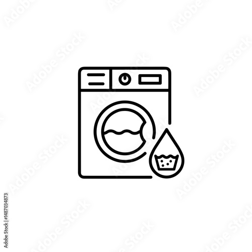Washing machine with water droplet and clothes symbol in outline style  