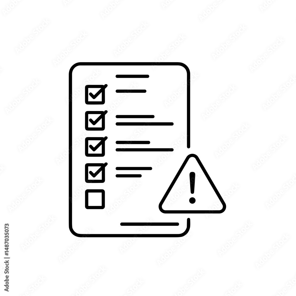 Checklist with completed items and warning symbol in minimal style Checklist with completed items and warning symbol in minimal style