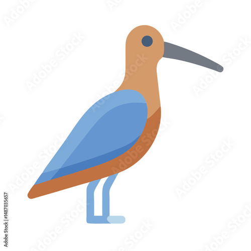 Flat graphic illustration of a stylized shorebird on black