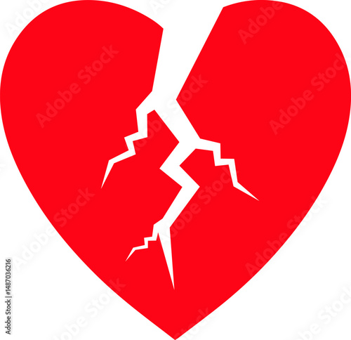 Heartbreak icon. Broken heart or divorce icon symbol. Two parts of broken heart. Valentine heart simbol. Wedding vector heart sign.