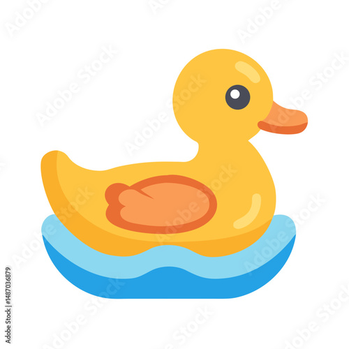 Stylized yellow rubber duck on blue water illustration