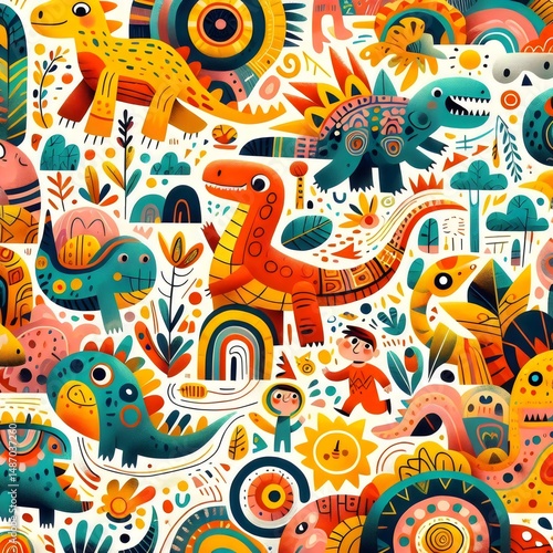 Dino Festín: Aventuras de Color y Fantasía