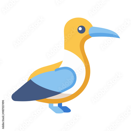 Stylized blue footed booby illustration against black background