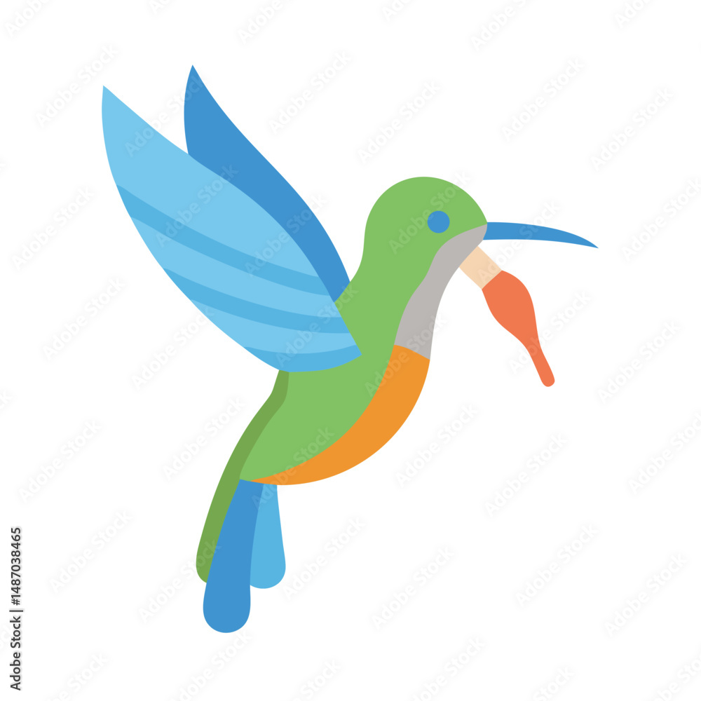 Obraz premium Stylized vector hummingbird illustration against a solid black backdrop