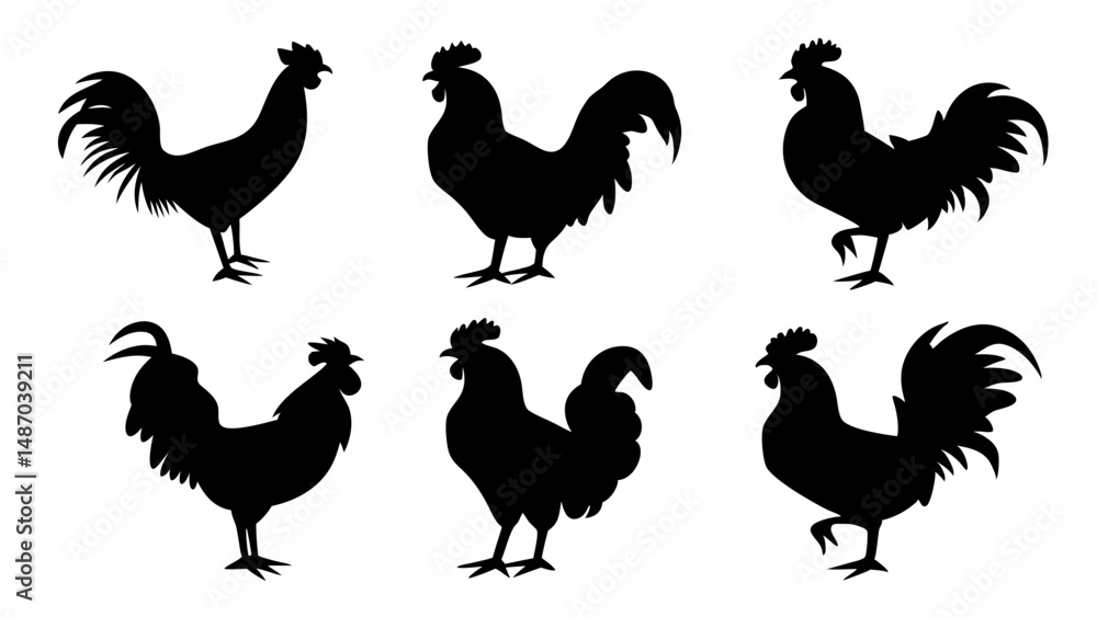 Fototapeta premium set of rooster different pose silhouette vector