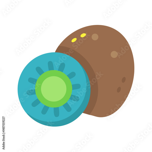 Cartoon kiwi halves illustration against a dark background